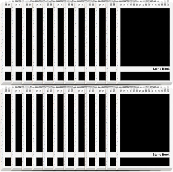 24 Pack Black Steno Pads 6 x 9 in Spiral Top Notebooks Bulk Note Pads 60 Sheets Gregg Rule Writing Paper Steno Notebooks for Students Teachers Men Women Professionals Office School Recording work