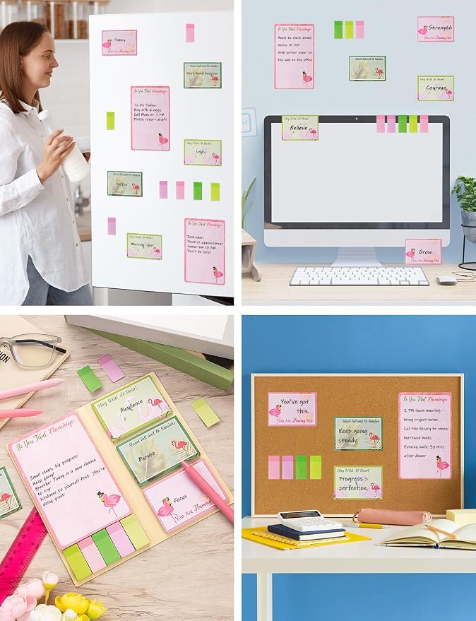 Cute Cartoon Flamingo Sticky Notes Teacher Appreciation Gift, Blackboard Self-Stick Note Pads with 3 Ballpoint Pens, Self-Adhesive Writing Memo Pages Back to School Office Supplies Small Gift