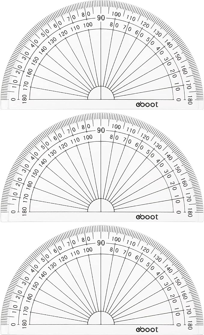 Zonon 3 Pcs 4 Inch Clear Plastic Protractor Bulk Math Protractors Set 180 Degrees Geometry Drafting Tools for Classroom Industry Office Back to School Supplies