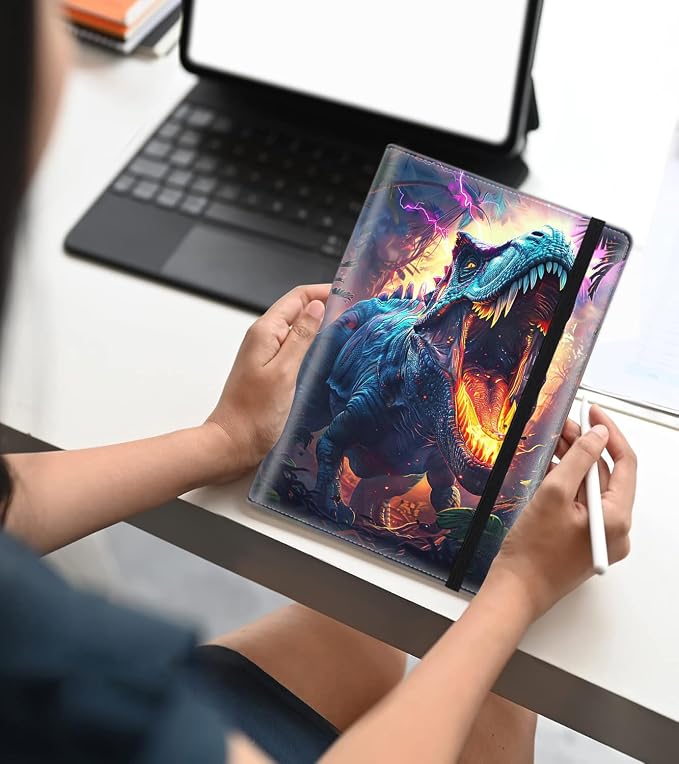 A5 Leather Lined Journal Notebook, 200 Pages Hardcover Executive Notebook for Men Women Office School Note Taking, Thick Writing Paper Daily Journal with Bookmarks/Indexes,Dinosaur