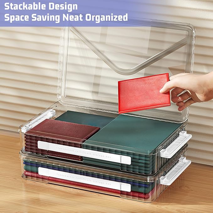 Marte Vanci Plastic Storage Bin with Lid Portable Project Case with Handle Clear Storage Box File Document Protector Stackable Container for A4 Letter Paper Photo Craft Scrapbook(White Handle)