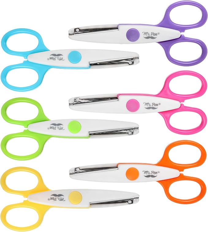 Mr. Pen- Craft Scissors Decorative Edge, 6 Pack, White & Vibrant | Zig Zag Scissors for Crafting, Scrapbooking, Fancy, Pattern, Design