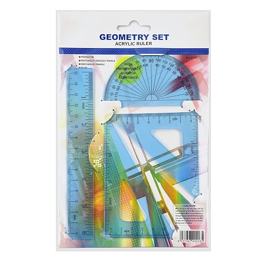 Coopay 6 Inch Math Geometry Tool Plastic Ruler Square Set Includes Straight Ruler, Triangles, Protractor for Student School Office Supplies (Blue)