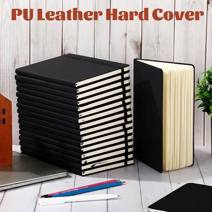 Honoson 40 Pack A5 Lined Journal Notebooks Hardcover Executive Notebook 5.5" x 8.3" PU Leather Wide Ruled Journals Bulk 160 Pages for Back to School Supplies Office Business Home (Black)