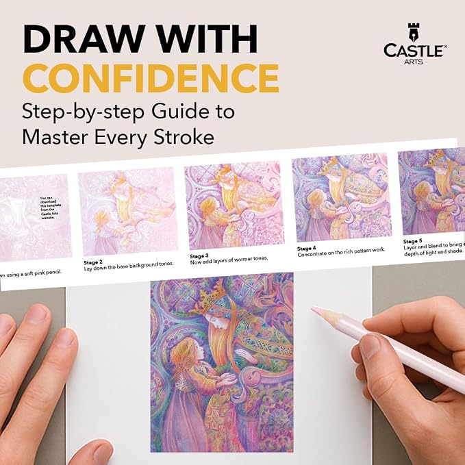 Castle Art Supplies Pasteltint Colored Pencils Tin Set | 48 Colors in Softer, Sumptuous Tones | for Professional and Adult Artists |Presented in Tin Case