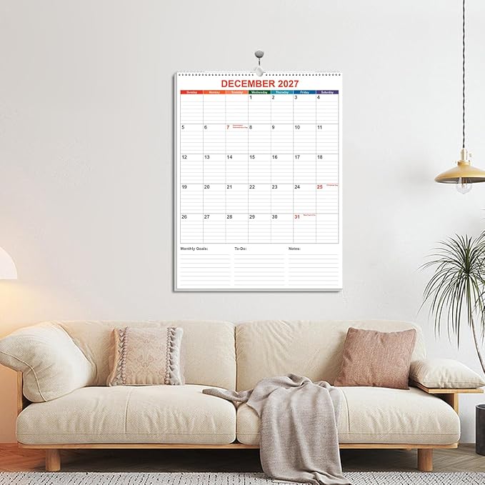 Large Calendar 2026-2027 with Spiral Bound - 18 Month Big Calendar from July 2026 to December 2027, Vertical Large Monthly Calendario 2026-2027 for Wall, 22" x 17", Colorful
