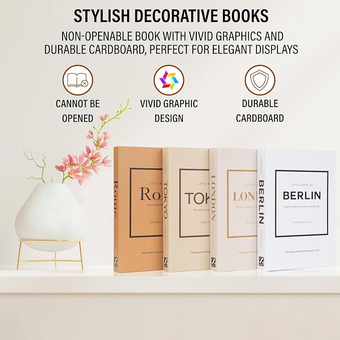 PROBENEX 4 Pcs Decorative Books | Faux Mocha Coffee Table & Shelf Decor | Warm Modern Look for Living Room, Office and Entryway - Not Real, Tool-Free 2-Min Setup