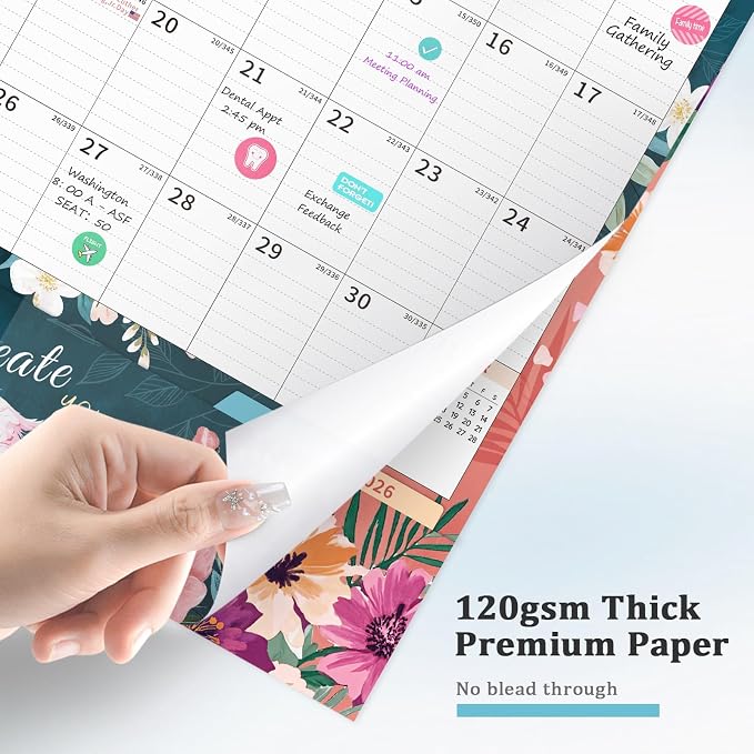 Ospelelf Wall Calendar 2026-2027 with Storage Pocket Monthly Large Planner Pad 17" X 12" with Protective Cover and Sticker for Family Fridge Office Teacher Student January 2026 to June 2027 Retro