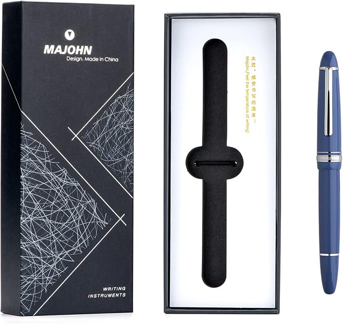 erofa Majohn P136 Piston Fountain Pen 1.1mm Stub Nib with Box, Sky Blue Resin Writing Pen Set