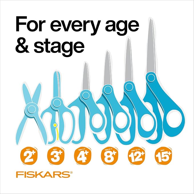 Fiskars 7" Student Scissors for Kids Ages 12-14 (3-Pack), Scissors for School or Crafting, Back to School Supplies, Purple, Blue and Turquoise