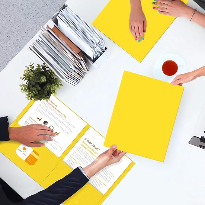 Two Pocket Folders, PANDRI 50 Pack 2 Pocket Folders, Letter Size Paper File Folder for School Office Home Business, Yellow