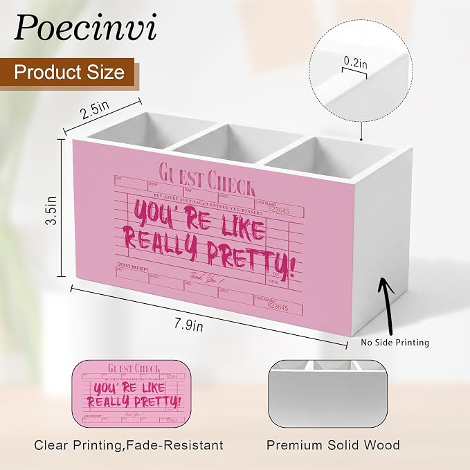 Trendy Retro Pink Pen Holder for Home Office Desk, Pink Girly Office Decor, You're Like Really Pretty Guest Check Wooden Box Sign Pencil Holder for Desk Shelf Organizer