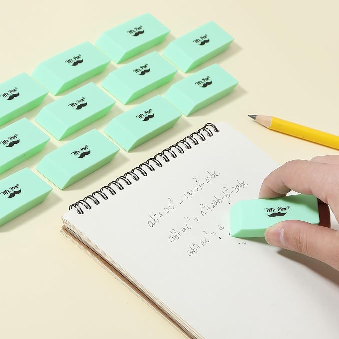 Mr. Pen- Pencil Eraser, 12 Pack, Green | Large Latex Free Block Erasers for School, Office, Art Sketching, Homework, Exams, Clean Smudge-Free Correction