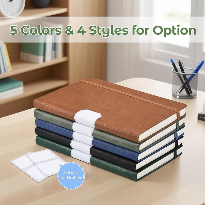 Graph Paper Notebook, Hardcover Leather Grid Notebook Journal for Women Men | No Bleed Thick Paper for Smooth Writing, Lay Flat, A5 Portable Size for Work, School, and Travel, Professional Business Style