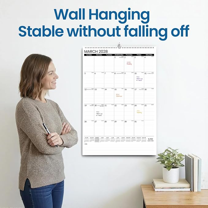 SUNEE 2026-2027 Wall Calendar Large 22.75"x15.5", 21 Month July Calendar (Ends March 2028), Vertical Extra Large, Black Minimalism