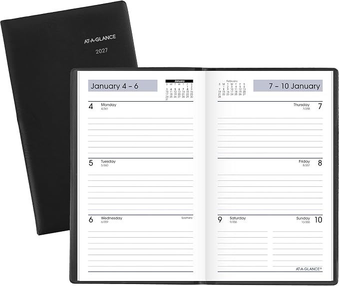 AT-A-GLANCE 2027 Planner, Weekly, 3.5" x 6", Pocket Size, Open Scheduling, DayMinder, Black (SK480027)