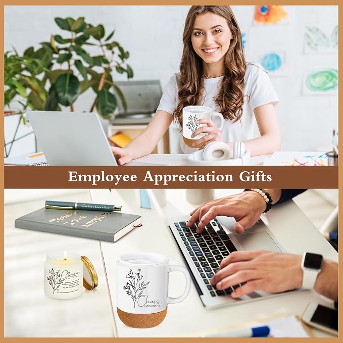 Sayglossy 4 Pcs Green Chaos Coordinator Gift Set Back to School Gift for Teachers Women Men Notebook Coffee Mug Scented Candle Ballpoint Pen for Teacher Assistant Principal Class School Staff Coworker