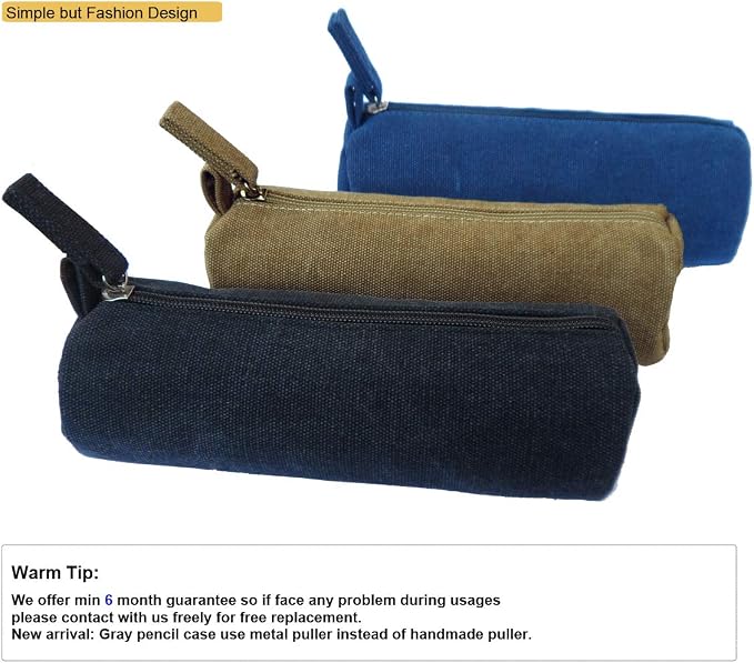 EnYu Heavy Canvas Stationery Portable Stylish Simple Pencil Bag and Practical Durable Compact Zipper Pencil Case 1 Pack Black