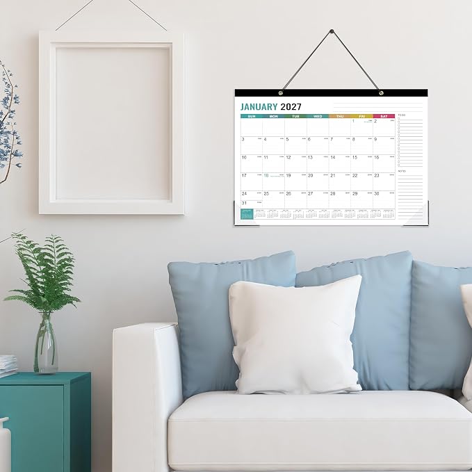 Desk Calendar 2026-2027 - 2026-2027 Desk Calendar, July 2026 - December 2027, 18 Monthly Desk Pad/Wall Calendar 2026-2027, 2-in-1 Desktop Calendar, 17" x 12", Thick Paper, Corner Protectors - Morandi Color