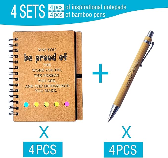 4 Set Spiral Notebook with Pen,60 Sheets,Office/School Supplies,5.7 x 4.1 in,Bulk Inspirational Journals Notepads,Employee Appreciation Gifts,Small Notebooks for Students Teachers Women Men Work & Note (4 SET)