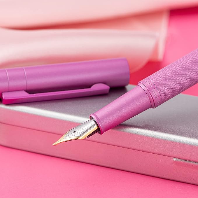 Hongdian 1851 Pink Forest Fountain Pen Blade Nib Classic Design Calligraphy Pen with Converter and Metal Pen Case Set