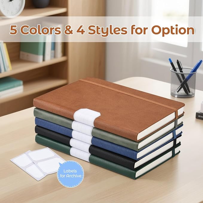 Graph Paper Notebook, Hardcover Leather Grid Notebook Journal for Women Men | No Bleed Thick Paper for Smooth Writing, Lay Flat, A5 Portable Size for Work, School, and Travel, Professional Business Style
