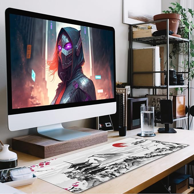 Japanese Landscape Large Mouse Pad, Large Extended Mouse Pad for Home Office Gaming Work 31.5x15.7inch, Big Computer Mousepad Waterproof Non-Slip Rubber Mice Pads Stitched Edges