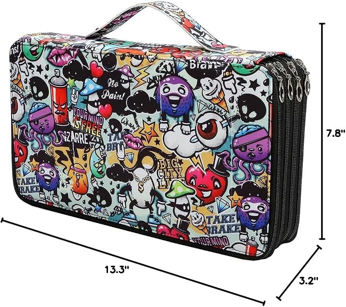 300 Slots Colored Pencil Case Organizer, 4 Layer Bag | Twill Oxford fabric,103 elastic loops,detachable handle,for travel,home storage,drawing tools,creative gifts