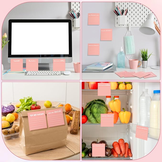 Yinder 24 Pcs Inspirational Sticky Notes, Back to School Supplies, Cute Motivational Sticky Notes Pad Employee Appreciation Gifts Bulk for Teacher Coworker Office 3 x 3'' (Appreciation,Pink)