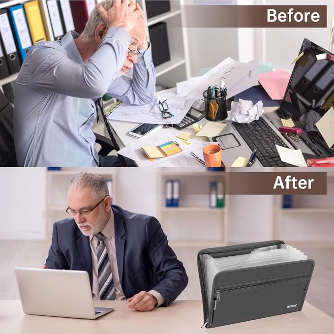ENGPOW Expanding File Folder,Fireproof 13 Pockets Document Organizer Bag | Accordion File Organizer with Zipper&Labels,Portable Home Travel Safe Storage for Important Files,Papers,Letter Size,Gray