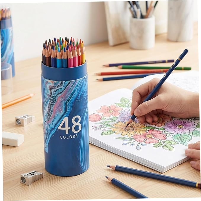 48Pcs Colored Pencil Set, Professional Drawing & Coloring Pencils with Velvety-Soft Core for Artists, Adults, Kids - 48 Vibrant Colors Colored Pencil