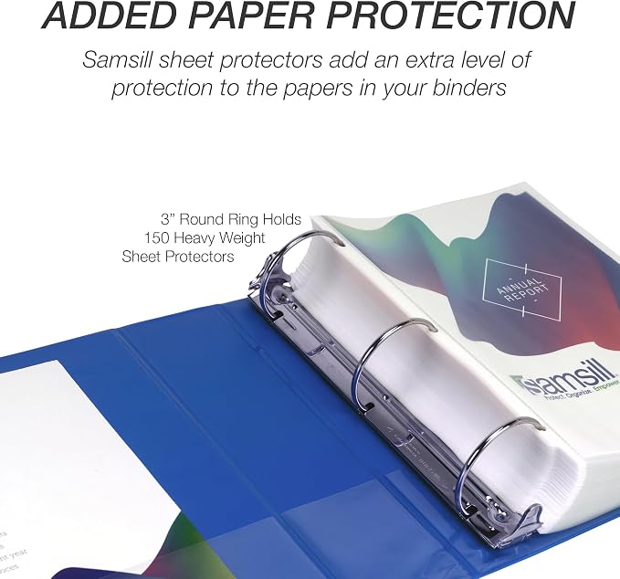 Samsill 3 Inch 3 Ring Binder, Economy Round Ring, Clear View Cover, 550 Sheet Capacity - for School, Home, Office -Dark Blue