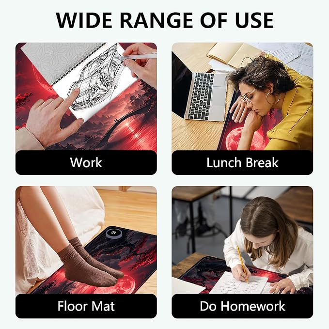 Large Heated Mouse Pad–31.5" x 13" Desk Mat for Office | 3 Adjustable Heat Levels,Auto Shut-Off After 3 Hours for Safety,Keeps Hands Warm While Working,Blood Moon Scenery