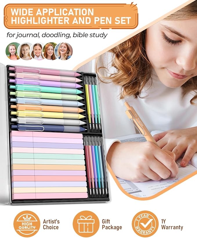 Nicpro Aesthetic Highlighters and Gel Pen set with Case, 33PCS | Bible Study Supplies with 12 Assorted Colors Bible Highlighter No Bleed, 10 Fine Point Colored Ink Gel Pens for Journaling