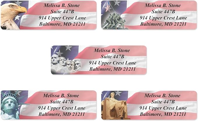 American Liberty Assorted Designer Rolled Address Labels - 250 Labels per Roll - 2 1/2 Inches Long x 3/4 Inch High - Elegant Plastic Dispenser Included
