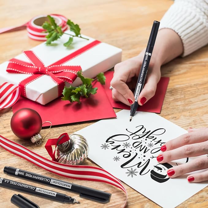 MARTCOLOR 9 Size Calligraphy Pens for Writing, Brush Pen Calligraphy Set | Calligraphy Pens for Beginners, Calligraphy Brush Pens, Hand Lettering Pen for Art Drawing, Sketching, Scrapbooking