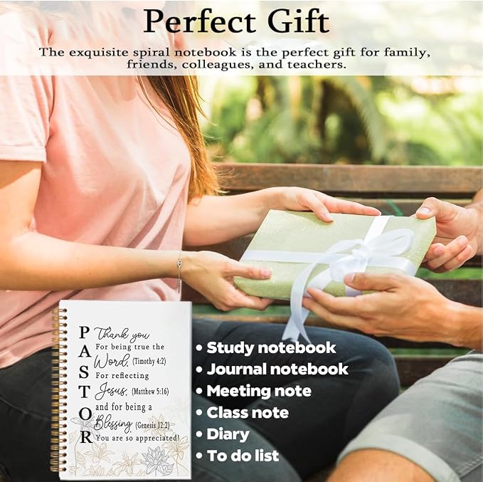 Pastor Appreciation Gifts for Men Women - A5 Spiral Notebook and Pen Set, Christian Religious Scripture Journal, Thank You Gifts for Ministers, Priests, Clergy, 80 Sheets College Ruled