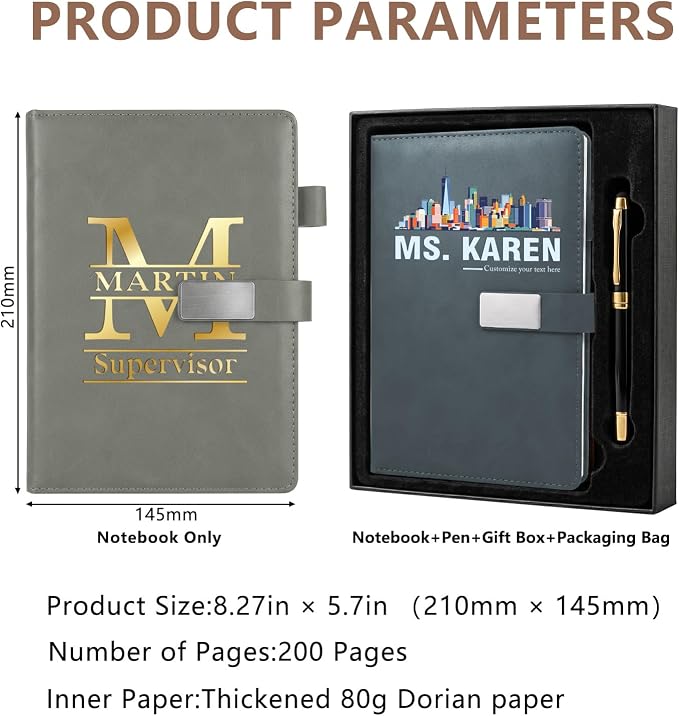 Custom Journal Notebook with Name and Text - Personalized Leather Journal - UV Printing A5 Hardcover Executivenotebooks for Work - Personalized Gifts for Employees, Bosses, Teachers - Business Gifts