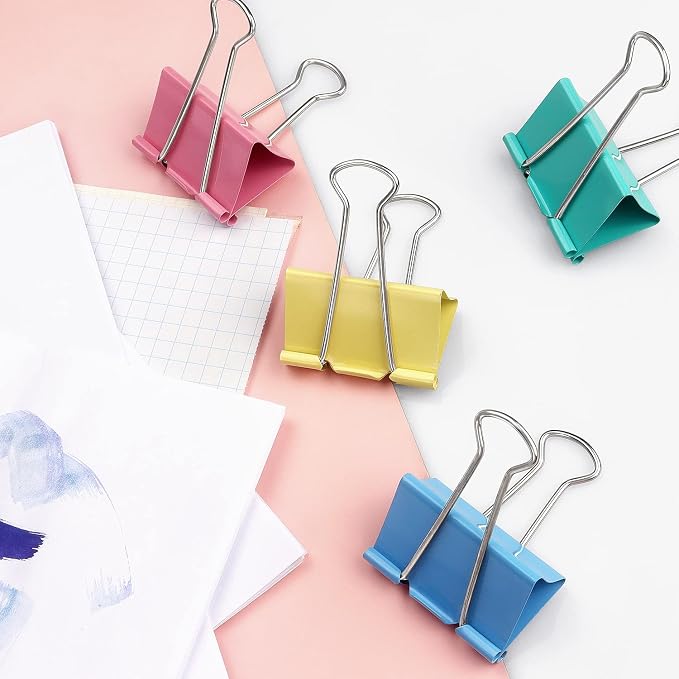 ZZTX 12 Pack Large Binder Clips 2.0 Inches Assorted Colors | Paper Clamps Clips, Durable steel, Strong clip, Color-coded