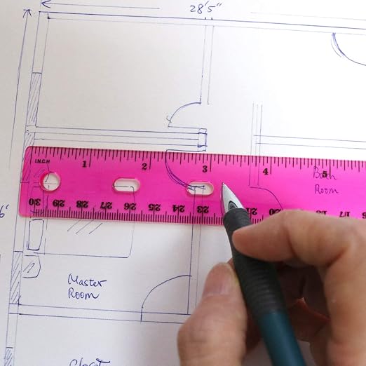GIFTEXPRESS Pack of 6, Jeweltones Color Ruler, 12 Inches. Color Transparent Ruler Plastic for Kids