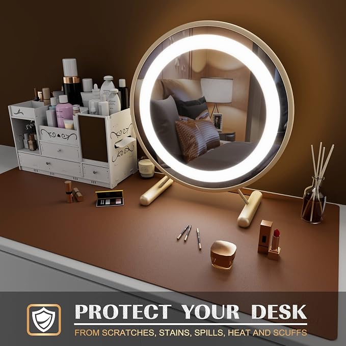 K KNODEL Small Office Desk Mat, Leather Mouse Pad (23.6"x13.8", Brown) | Desk Pad, Keyboard Pad, Computer and Laptop Mat, Desktop Protector and Cover, Writing Pad and Blotter for Home Office