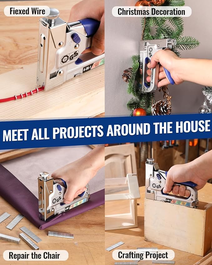 WORKPRO 4-in-1 Staple Gun, Manual Brad Nailer with 2000 Counts Staples | Upholstery Stapler Nail Gun for Fixing Material, Decoration, Carpentry, Furniture, Doors and Windows