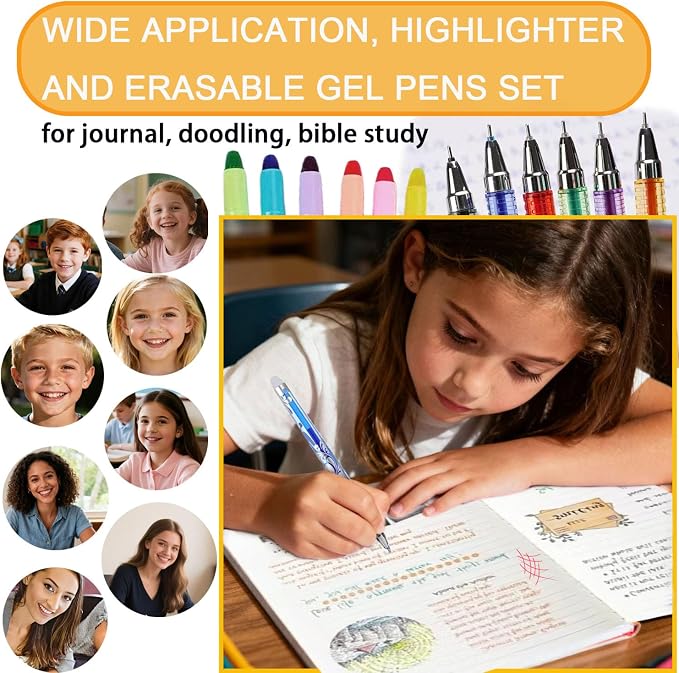 NoteTaking Supplies set Wax Bible Highlighters and Reusable Erasable Pens | 23PCS Aesthetic Highlighter and Erasable Gel Pen set , Perfect for Bible Study Journaling Planner Notes School Supplies.
