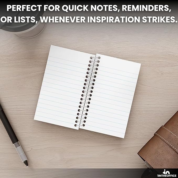1InTheOffice Wirebound Spiral Memo Books, Memo Pads, 3" x 5", College Ruled, Small Notepad, Assorted, 75 Sheets/Pad, (5 Pack)