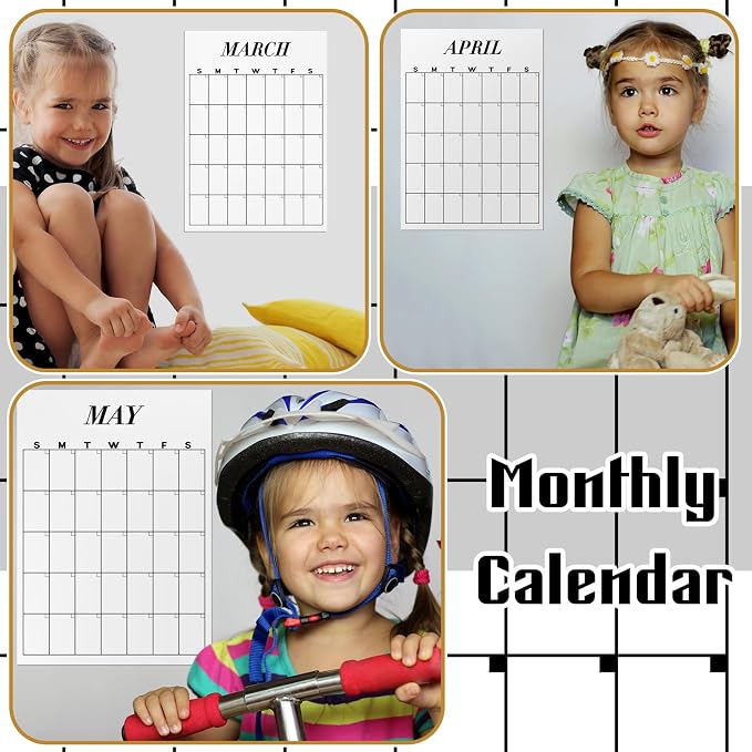 12 Pcs Colorful Undated Calendar 16‘'x 12‘' Large Erasable Classroom Wall Calendar 12 Month Dry Ease Reusable Planning Yearly Rainbow Blank Planner for Office Home Study Room Back to First Day