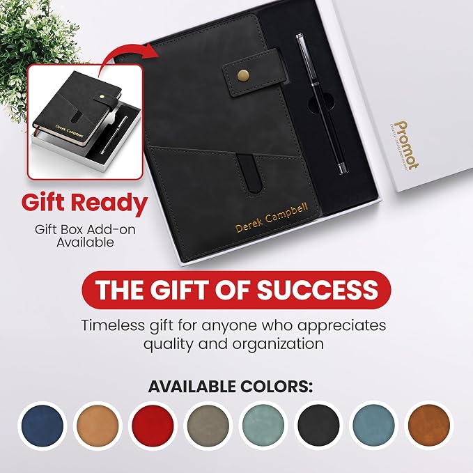 Promot Personalized Notebook - A5 Lined Leather PU Journal Notebook (Black) | Premium Leather-Look Cover, Smooth Lined Writing Pages, Durable Everyday Design, Elegant Professional Appearance