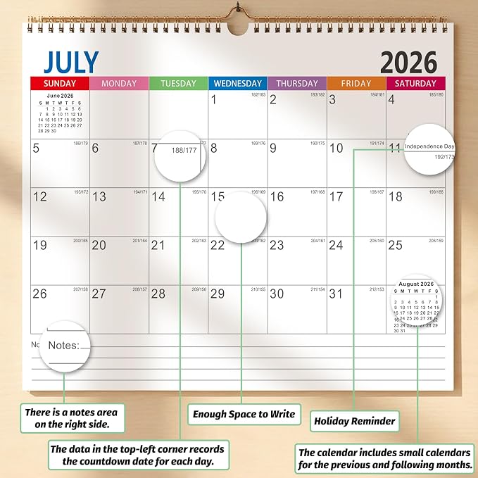 Wall Calendar 2026-2027 (June 2026 - December 2027) - 18 Month Large Hanging Calendar 11 x 8.5 Inches, Monthly Planner with Ruled Blocks, Thick Paper, Holidays, To-Do List & Notes for Home, Office, Classroom