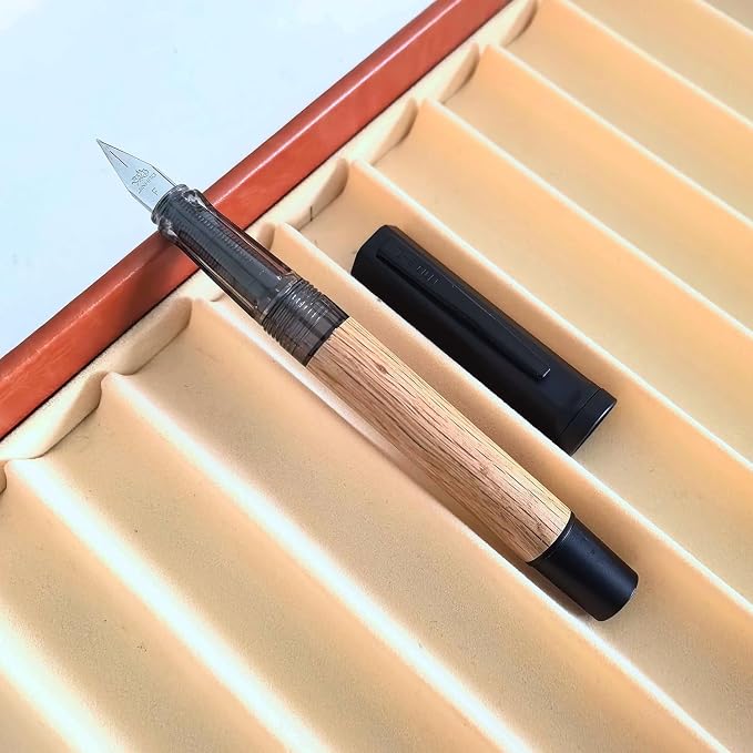 Jinhao 58 Natural Oak Wood Fountain Pen, Fine Nib Writing Pen (Ebony) | Handcrafted natural oak wood pen with converter. Elegant executive gift for journaling, sketching & calligraphy.