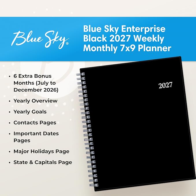 Blue Sky 2027 Weekly & Monthly Planner Calendar, 7"x9", Enterprise | January 2027 - December 2027, Flexible Cover, Durable Twin Wire Binding, Laminated Tabs