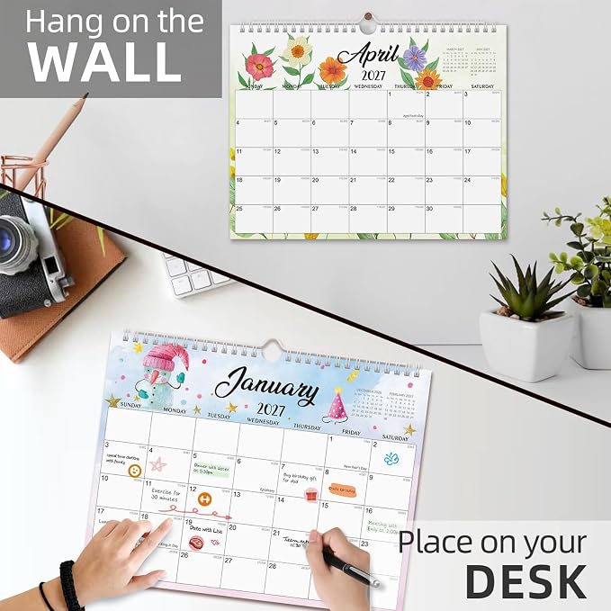 Comix 2026-2027 Wall Calendar, 18 Month Planner for Home Office Classroom | 120GSM Thick Paper, Large Lined Blocks, Ink Bleed Resistant, Reinforced Hanger, for Home Office Classroom Family Planning